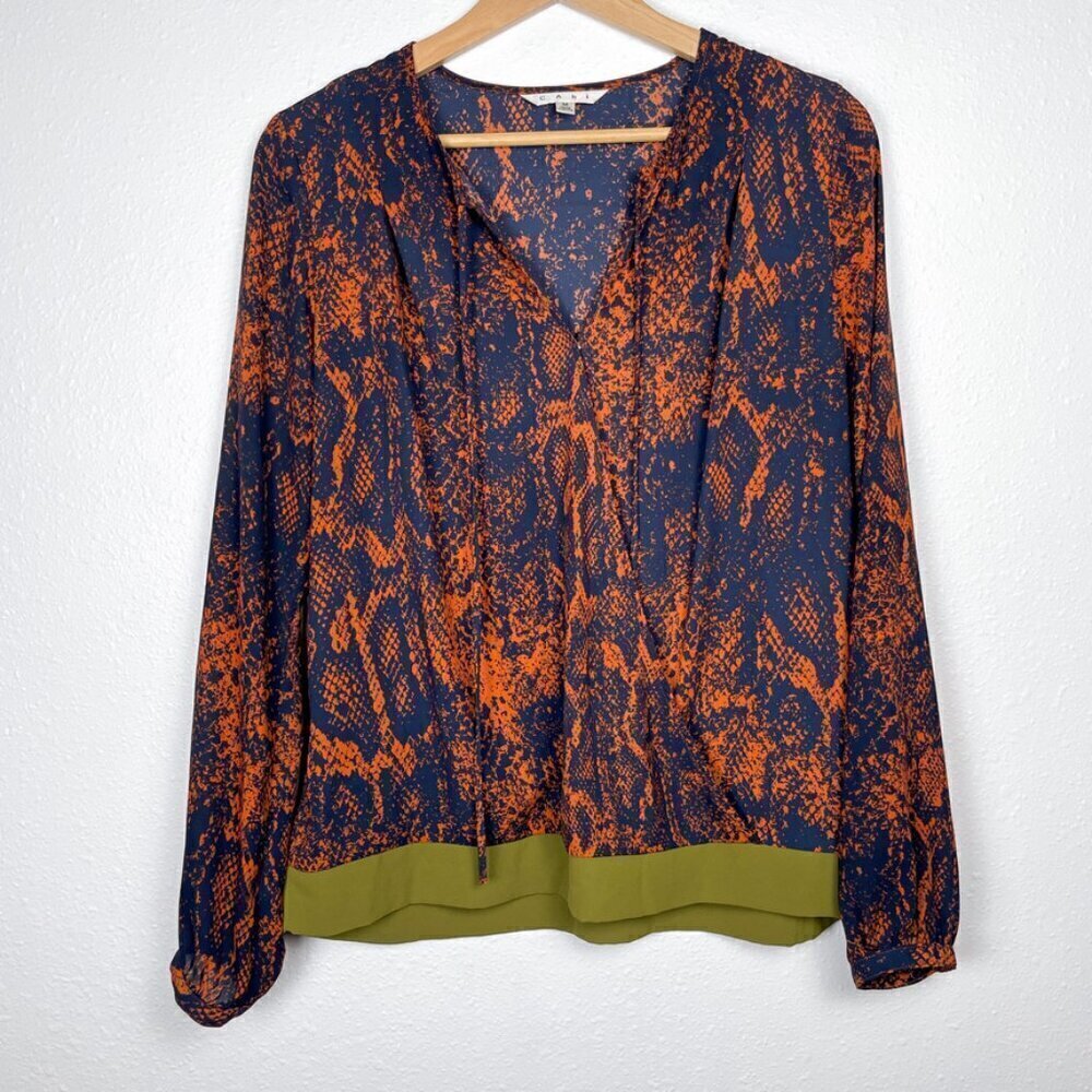 CAbi Python Snake Skin Border Wrap Style Chiffon Top Sz. M